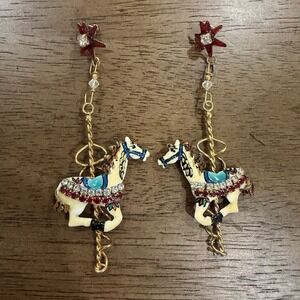 Vintage 80s Lunch At The Ritz LATR Carousel Horse Merry Go Round Post Earrings